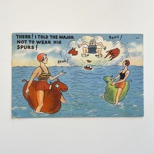 "I Told The Major Not to Wear His Spurs!" Linen WW2 Vintage Postcard